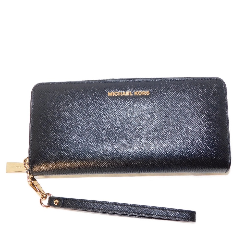 MICHAEL Michael Kors Leather Continental Wristlet - Black